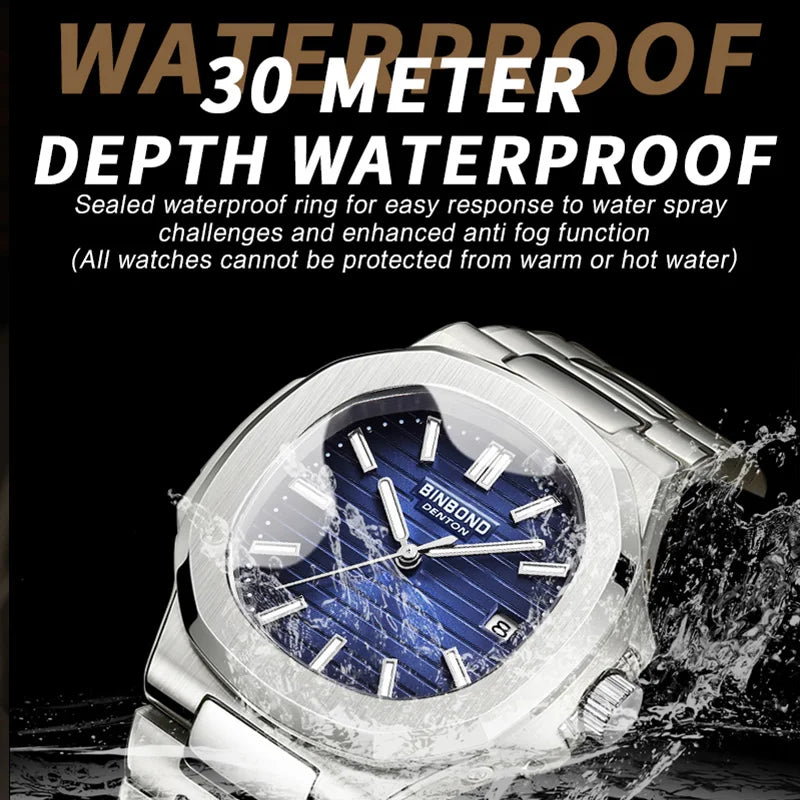 BINBONG B1885 Luxury Business Men Quartz Wristwatch 30M Waterproof Luminous Stainless Strap Men's Watches Relogio Masculino