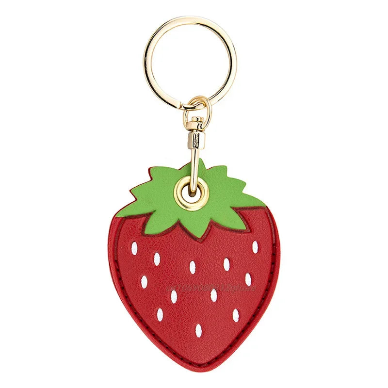 Cute Strawberry Lemon Case for Apple Airtag Protection PU Leather Cover Pendant GPS Anti-lost Keychain Case Pet Dog Cat Collar