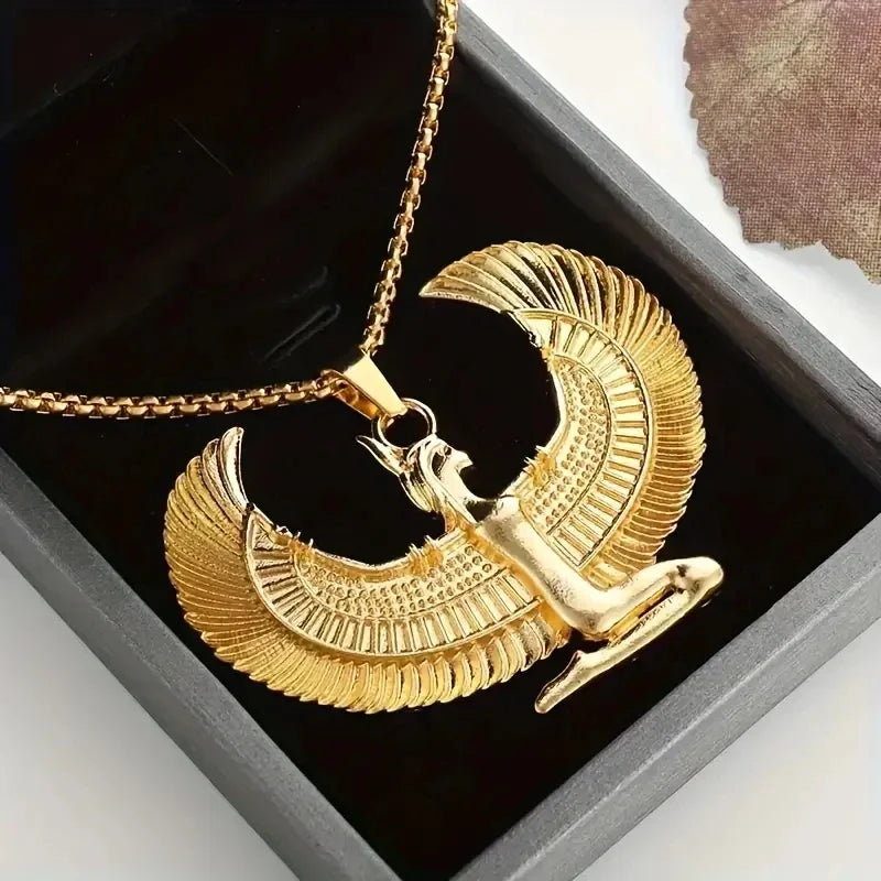 Retro Punk Style Ancient Egypt Isis Wings Horus Eagle Pendant Men's and Women's Fashion Necklace