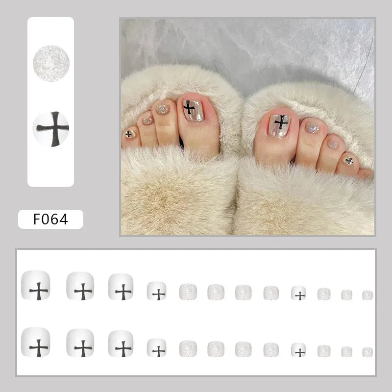 White French Press on Nails Fake Nails Tips with Sticker False Toenail Design Butterfly Lovely Girl False toenaile 1