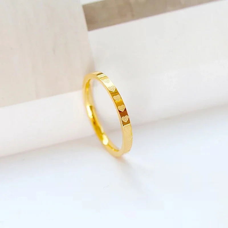Stainless Steel Gold Color Multi Hearts 2.5mm Thin Finger Rings for Women Size 6/7/8/9/10# Wedding Engagement Jewelry Gifts