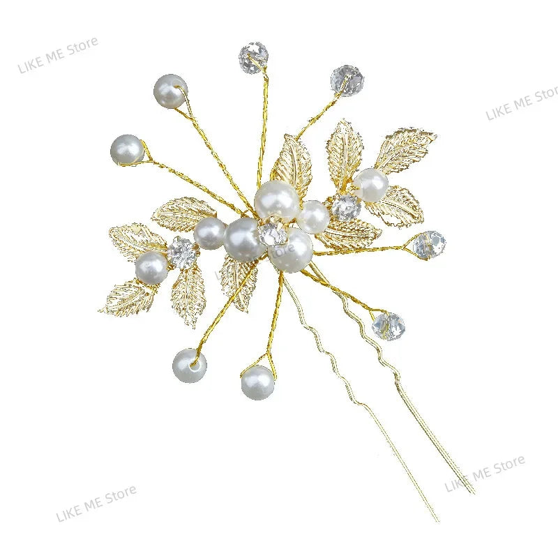 Pearl Flower Hairpin Side Comb Sets Wedding Hair Accessories Leaf Shaped Tiaras Bride Insert Hair Clip Jewelry Fashion Headwear