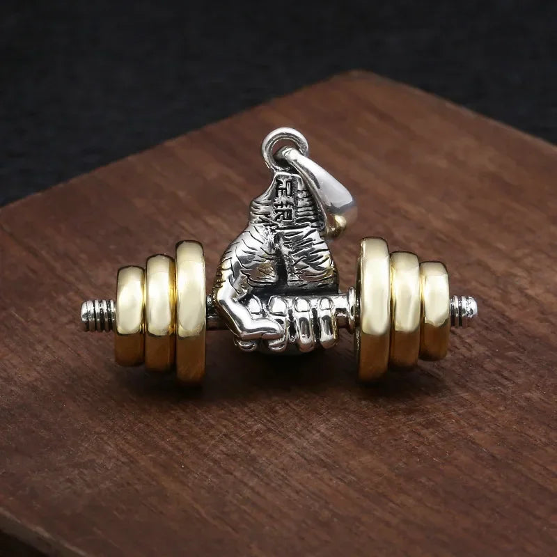 Men\\\\'s Fashion Classic Design Fitness Master Hand-Held Dumbbell Pendant Hip Hop Rapper Prom Party Necklace