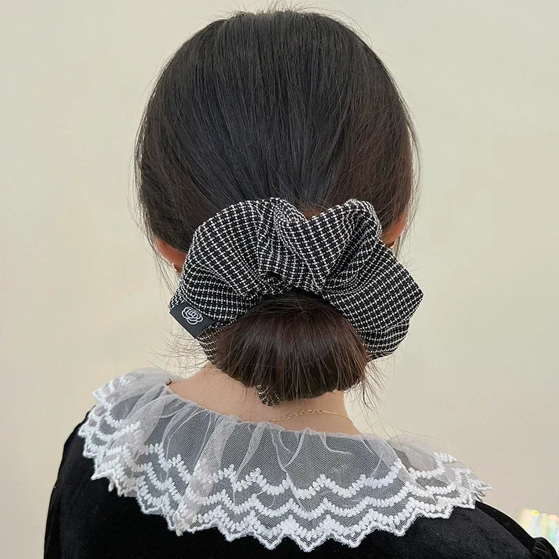 Vintage Fashion Women New Plaid Elastic Hair Bands Elegant Designers Girl Hair Tie Ponytail Hair Accessories