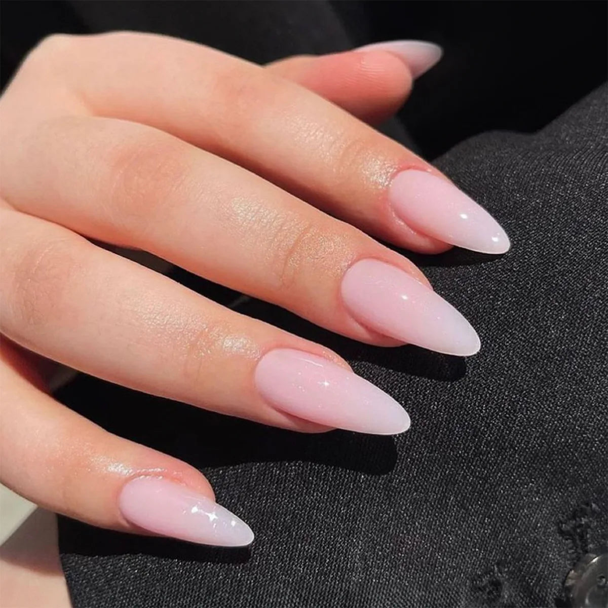 24Pcs Gradient Fake Nails Almond Press on Nails Solid Color Ombre Stick on Nails Full Cover Glazed Donut Acrylic Manicure Nail