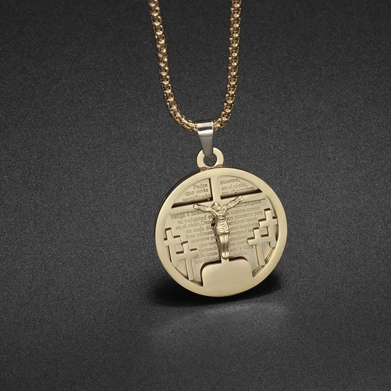 Christian Iced Out Bling Jesus Head Portrait Necklace Pendant Male and Female Cross Catholic Amulet Jewelry