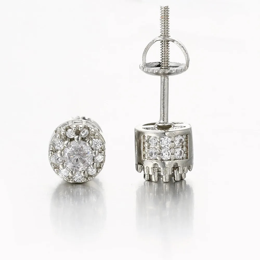 Hippie Iced Out Studs Earrings For Men Punk Silver Color Round Cubic Zirconia Earings Shiny Gold Color Jewelry Gift Male OHE174