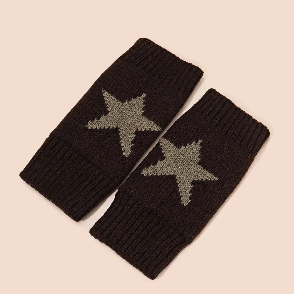 2024 Y2k Knitted Gloves Half Finger Star Gloves Winter Warm Woolen Pentagram Soft Hand Fingerless Emo Gloves Preppy Mittens
