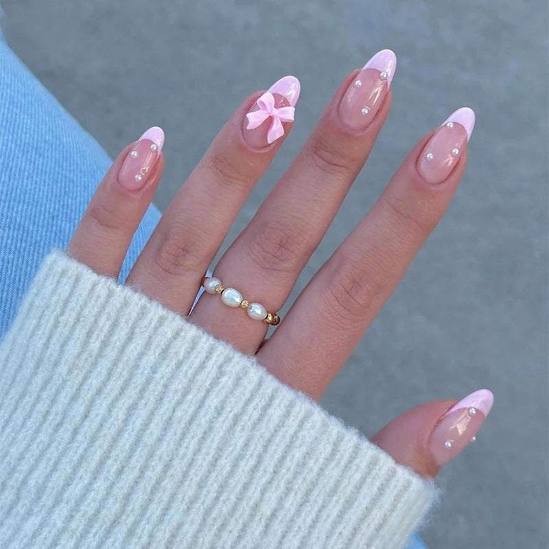 24pcs Milky Jelly Gradient Fake Nails French Nail Waterproof Faux Medium Coffin False Nails Fingernails Press On Nails Tips