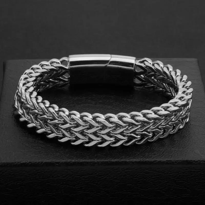 Stainless Steel Braided Double Row Metal Bracelet Suitable for Men and Girls Personalized Hip Hop Rock Party Punk Jewelry