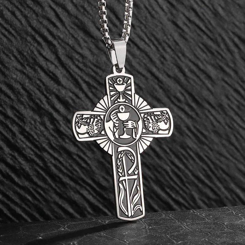 Vintage Christian Ice Crystal Jesus Head Pendant Necklace for Men and Women Cross Catholic Amulet Jewelry