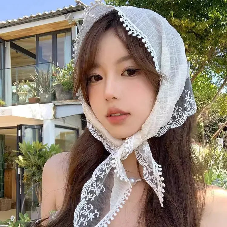 Lace Triangular Hair Scarf Headband Square Headscarf Hairband Turban Bandage Bandana Headband Women Headwarp Hair Accessories
