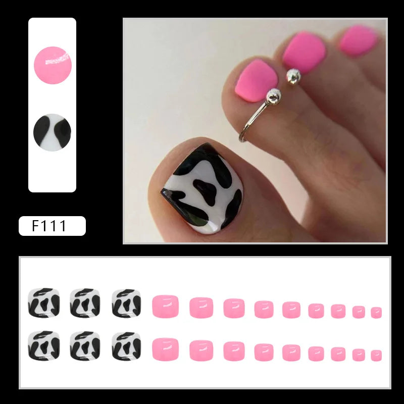 White French Press on Nails Fake Nails Tips with Sticker False Toenail Design Butterfly Lovely Girl False toenaile 1