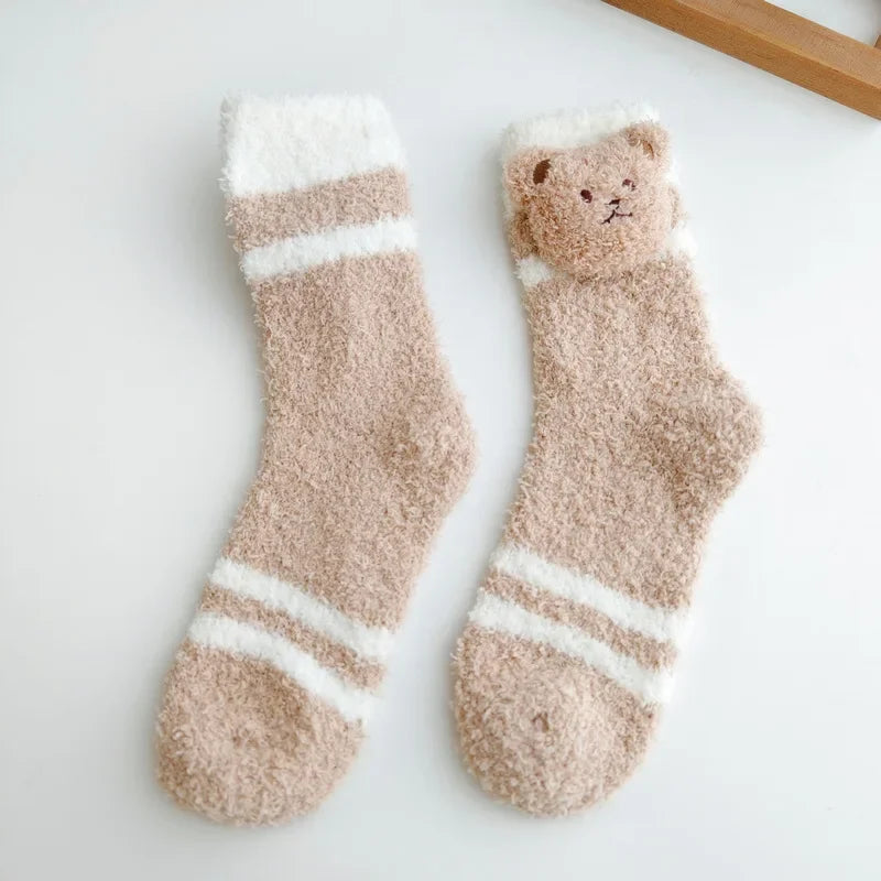 Coral Velvet Women's Winter Thickened Plush Warm Comfortable Sleeping Sock Cute Cartoon Lovely Floor Socks Nice Plus Stockings