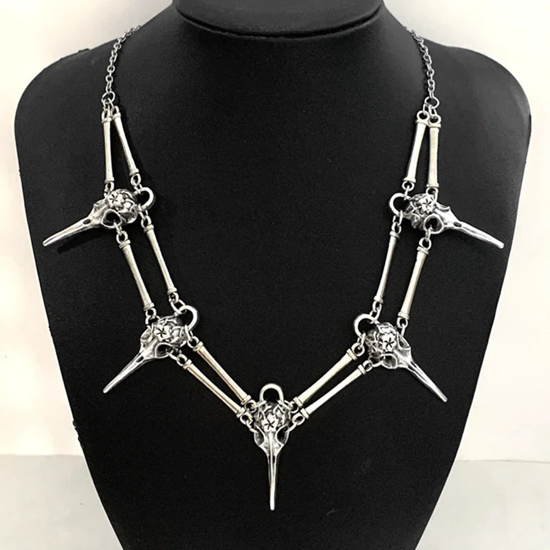 Gothic the raven Pendant Necklace Antiqued Silver Bird Skull, Witch Skull  Necklace Unisex Mens Necklace Boho Statement Necklace