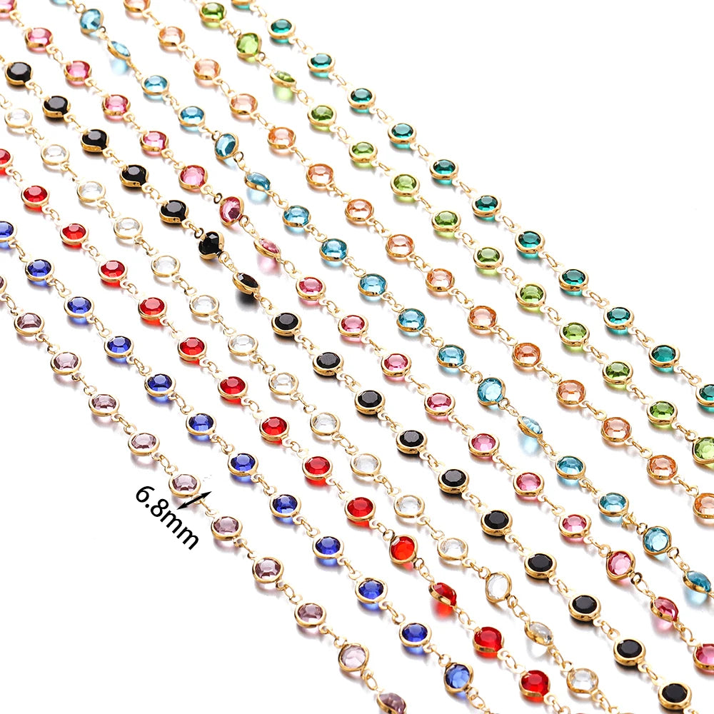 1Meter Colorful Glass Crystal Beads Chain Copper Chains For Necklace Bracelet Jewelry Making DIY Components Accessories