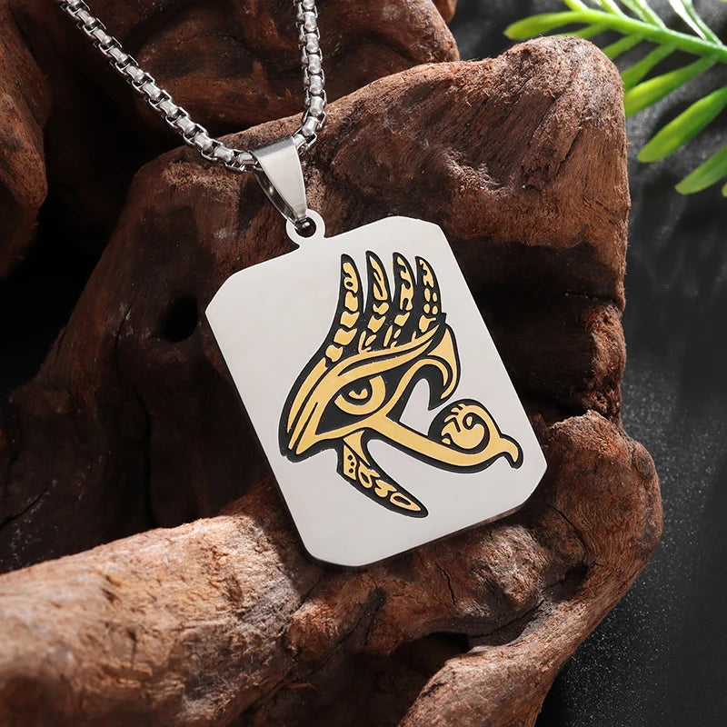 Shining Iced Out Ancient Egyptian God Eye of Horus Cross Pendant Necklace for Men and Women Hip Hop Trendy Amulet Jewelry Gift