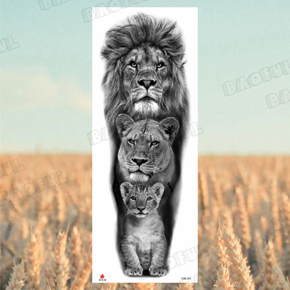 Arm Sleeve Temporary Tattoos For Women Men Realistic Wolf Lion Rosette War Maori Flower Fake Tattoo Stickers Sexy Thigh Tatoos
