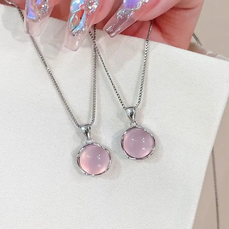 Korean Fashion Colorful Crystal Round Pendant Silver Color Chain Neck Necklace for Women Sweet Wedding Aesthetic Charm Jewelry