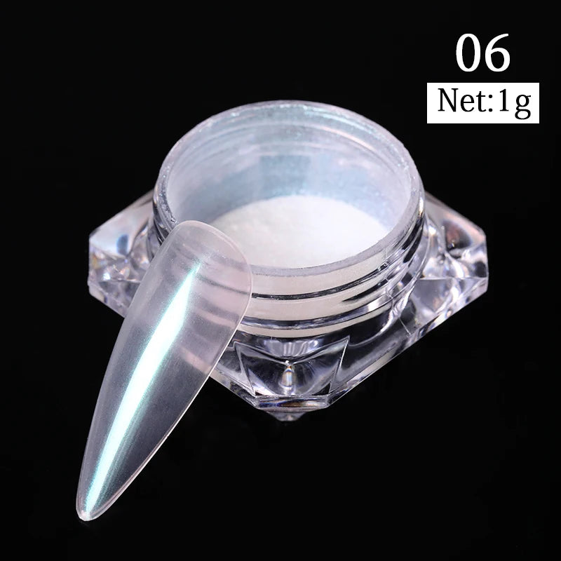 NICOLE DIARY Aurora Nail Powder White Chrome Pigment Pearl Rubbing Dust Mirror Effect Nail Art Glitter Manicure Nail Accessories