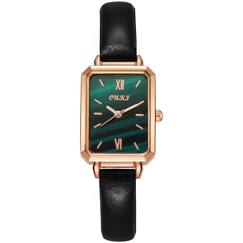 Small Square Watch with Rhinestones for Women Simple Casual Fashion Small Green Quartz Watch Ladies Wrist Watches Reloj Mujer