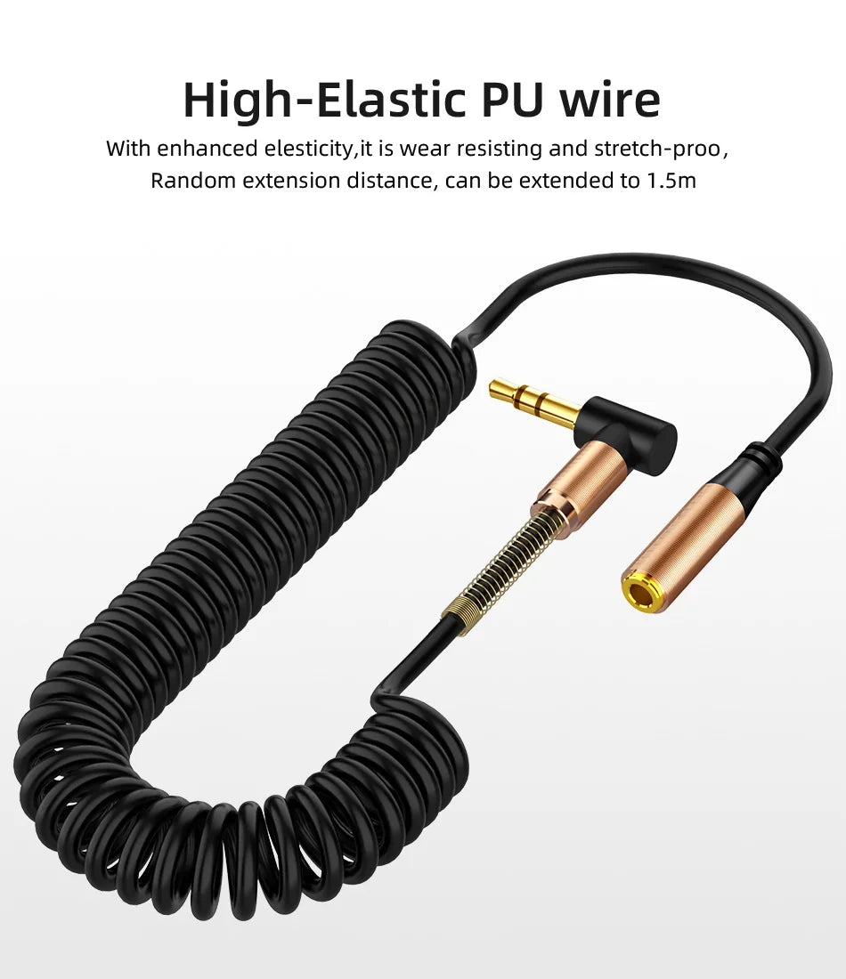 Elbow Spring 3.5mm AUX Audio Extension Cable 3.5 Jack male to Female Audio Extender Cable Retractable Cable