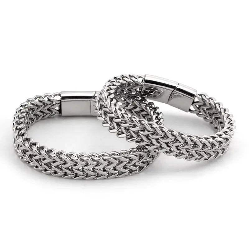 Stainless Steel Braided Double Row Metal Bracelet Suitable for Men and Girls Personalized Hip Hop Rock Party Punk Jewelry