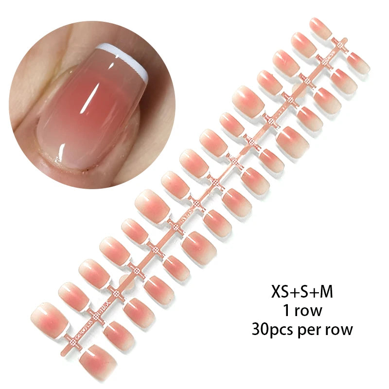 24Pcs/Set White French Press on Fake Nails Full Cover Artificial Wearable Nail Beauty Tips Naked French White False Nails Art