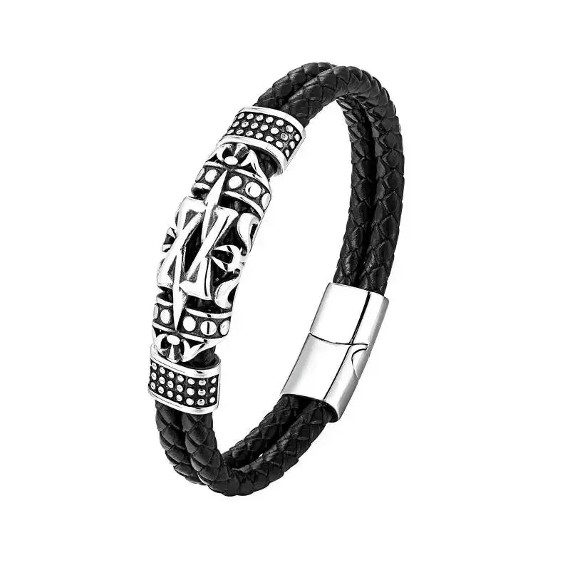 Hexagram Leather Bracelet Star of David Handwoven Double Layer Leather Magnetic Buckle Bracelet Judaism Amulet Jewelry for Men