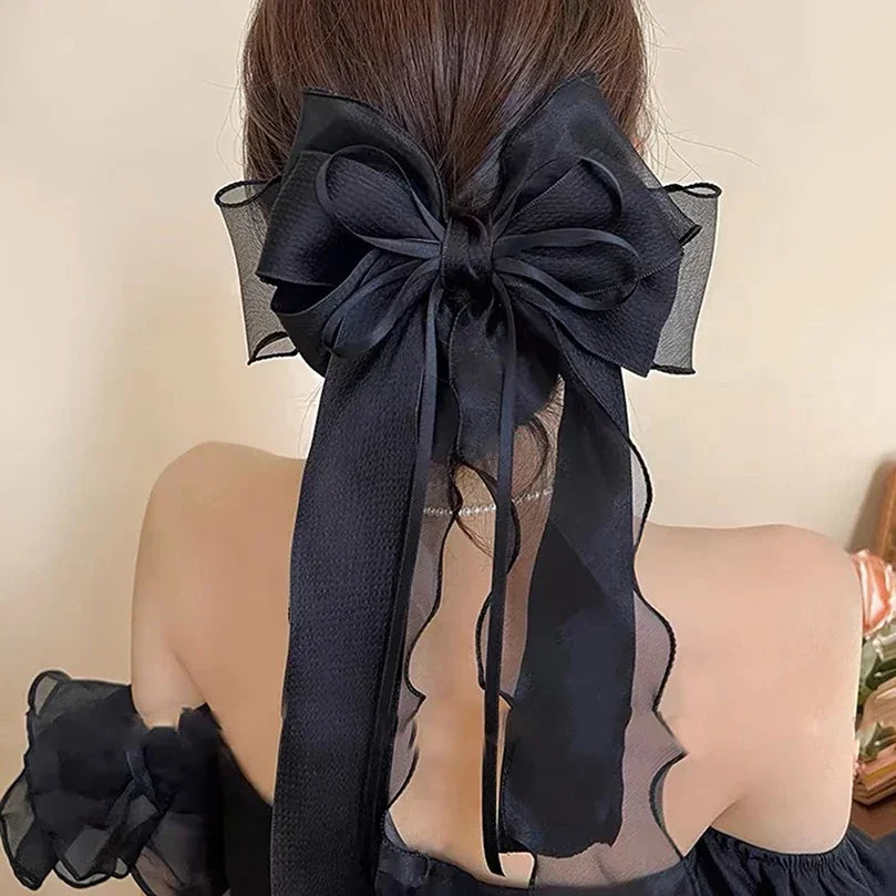 Chiffon Bow Hair Clips Girls Sweet Blue Shining Satin Bowknot Hair Clips Ribbon Bow Barrette Hairpin Grip Ponytail Clip 머리핀