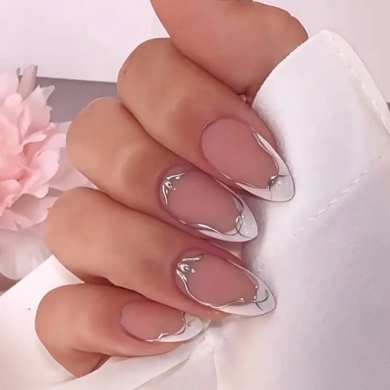 24pc Sweet Cool Hot Girl False Nail with glue Wearable black y2k pink diamond fake nails with designs press on nails Art Almond