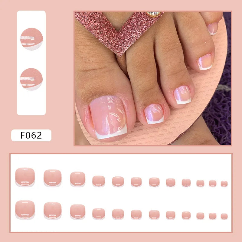 Flash Pile Drill Press on Nails Fake Nails Tips with Sticker False Toenail Design Butterfly Lovely Girl False Toenail