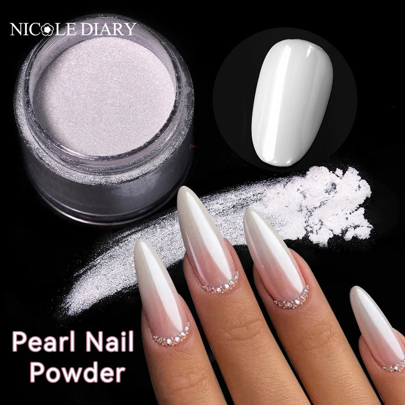 NICOLE DIARY 5g Aurora Pearl White Pink Nail Powder Chrome Pigments Metallic Rubbing Dust Moonlight Effect Nail Arts Decoration