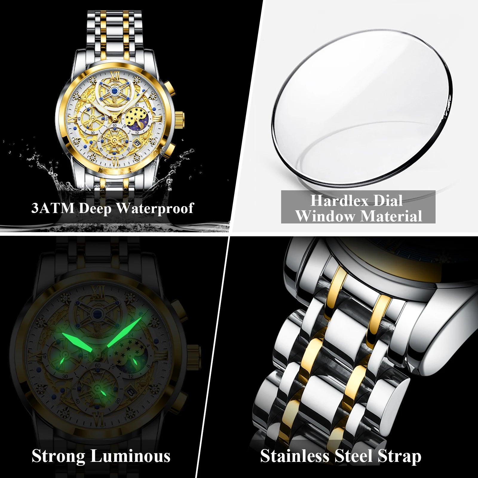 POEDAGAR Luxury Watch For Men Original Waterproof Luminous Date Man Clock Chronograph Stainless Steel Quartz Men's Watches Reloj