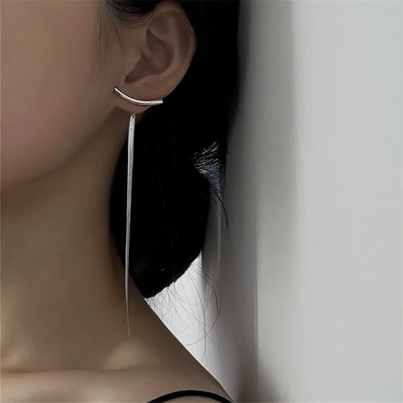 Trend Long Wire Tassel Thread Chain Climb Star Heart Beads Pendants Drop Earrings for Women Straight Hanging Ear Jewelry