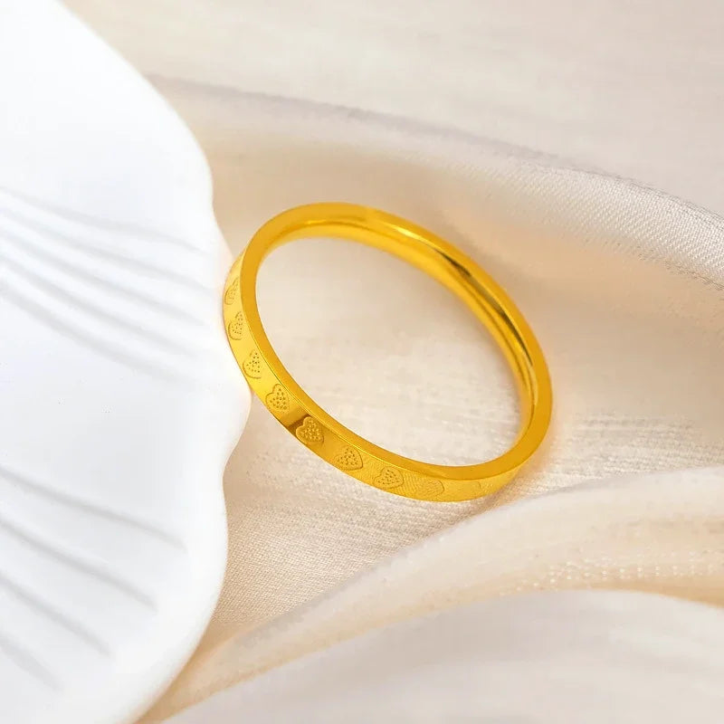 Stainless Steel Gold Color Multi Hearts 2.5mm Thin Finger Rings for Women Size 6/7/8/9/10# Wedding Engagement Jewelry Gifts