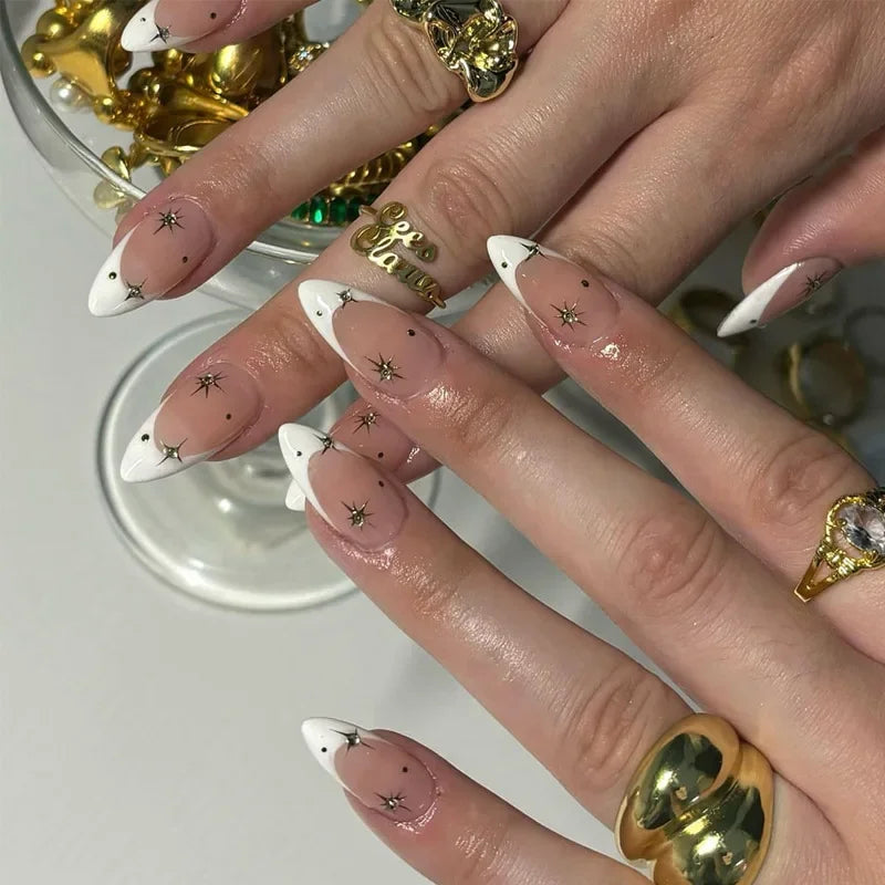 24pcs detachable sweet cool ballet false nails with star y2k designs acrylic press on nails coffin almond fake nails with glue