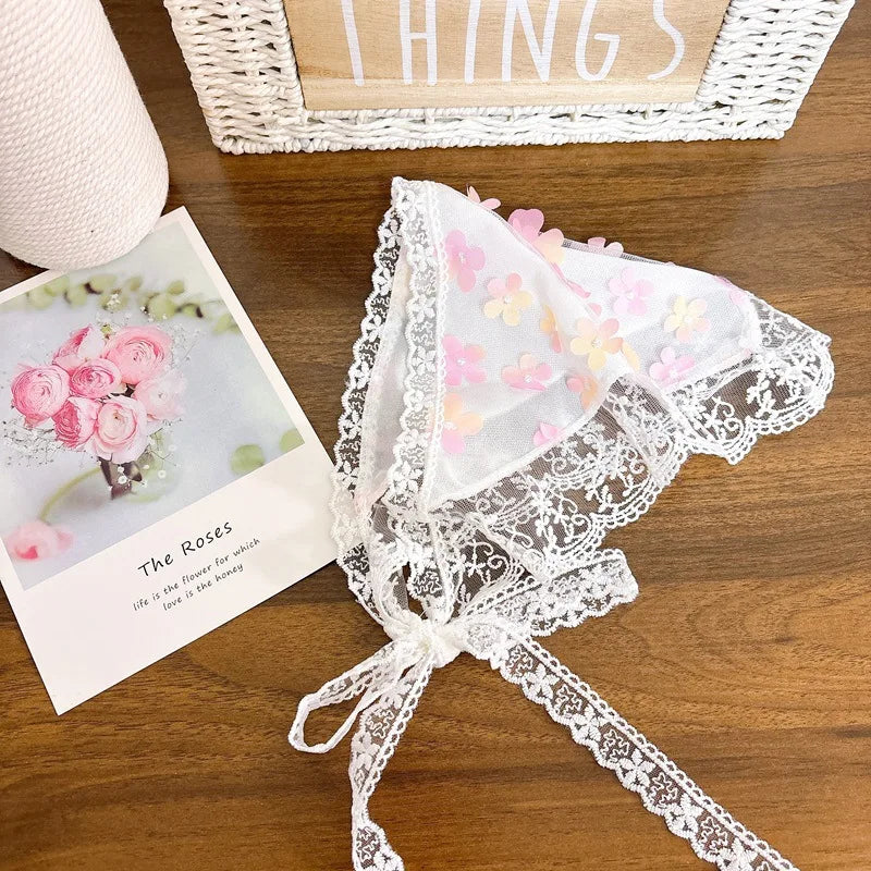 Dopamine Butterfly French Fairy Lace Triangle Headscarf Women's DIY Headwear Mesh Silk Scarf Hairband Summer Beach Accessories