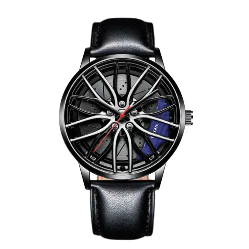 Car Watches for Men Stainless Steel Quartz Wrist Watch Sports Men Watches with Car Wheel Rim Hub Design Reloj Hombre