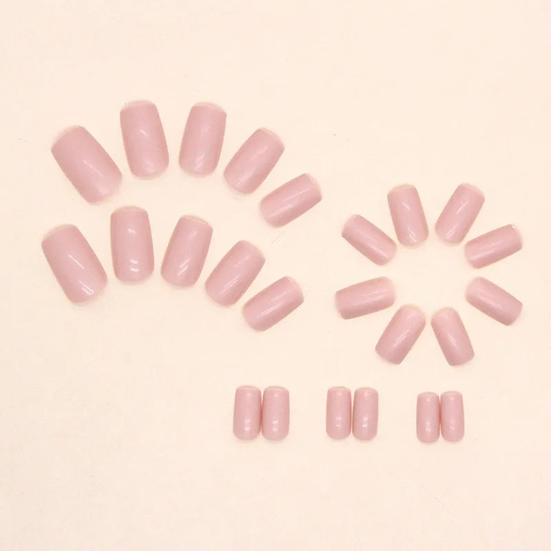 24pcs Suqare Head Press on Nails Cat Eye False Nails with Glue Simple French Nail Full Cover Glossry Nude Artificial Fake Nails