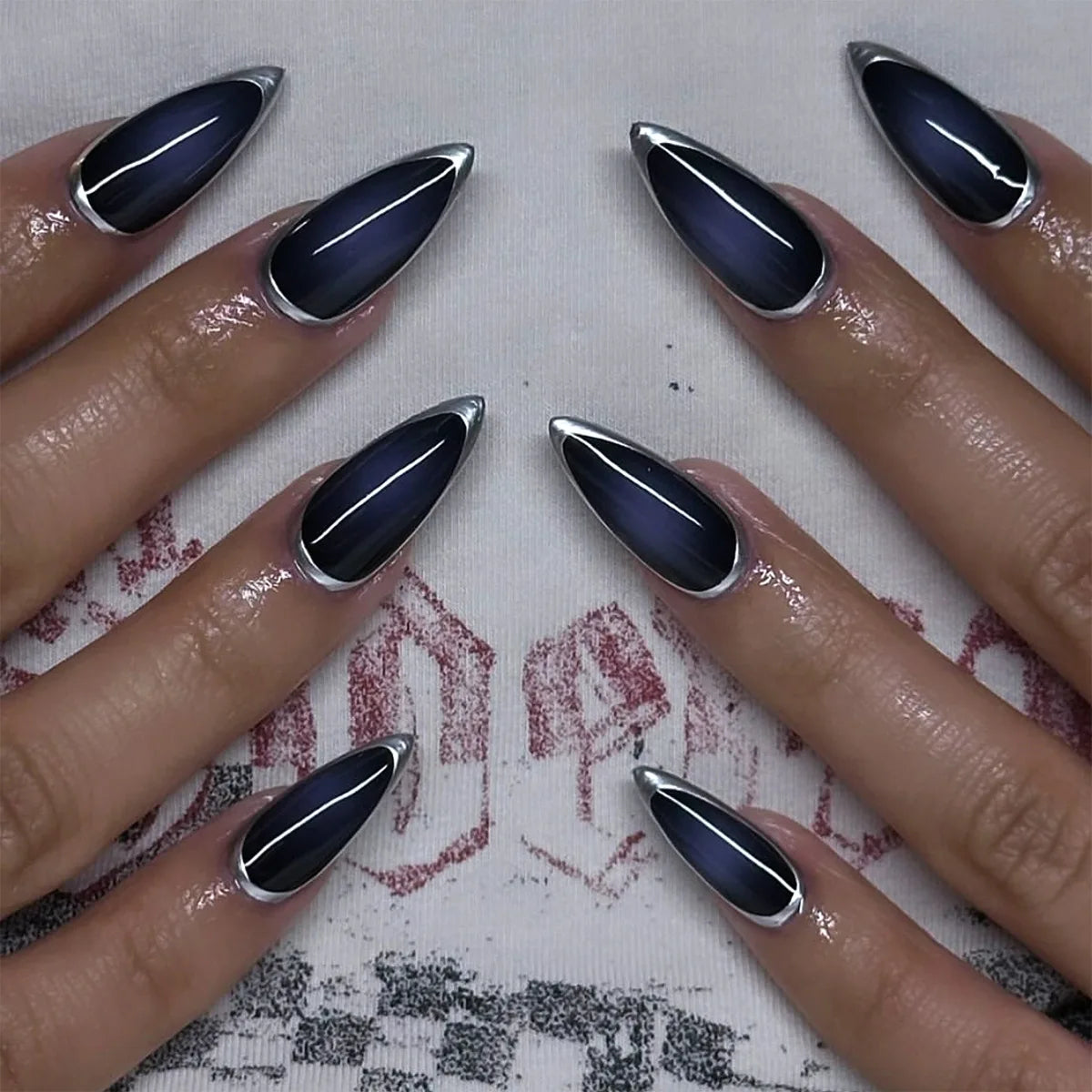24pc Sweet Cool Hot Girl False Nail with glue Wearable black y2k pink diamond fake nails with designs press on nails Art Almond