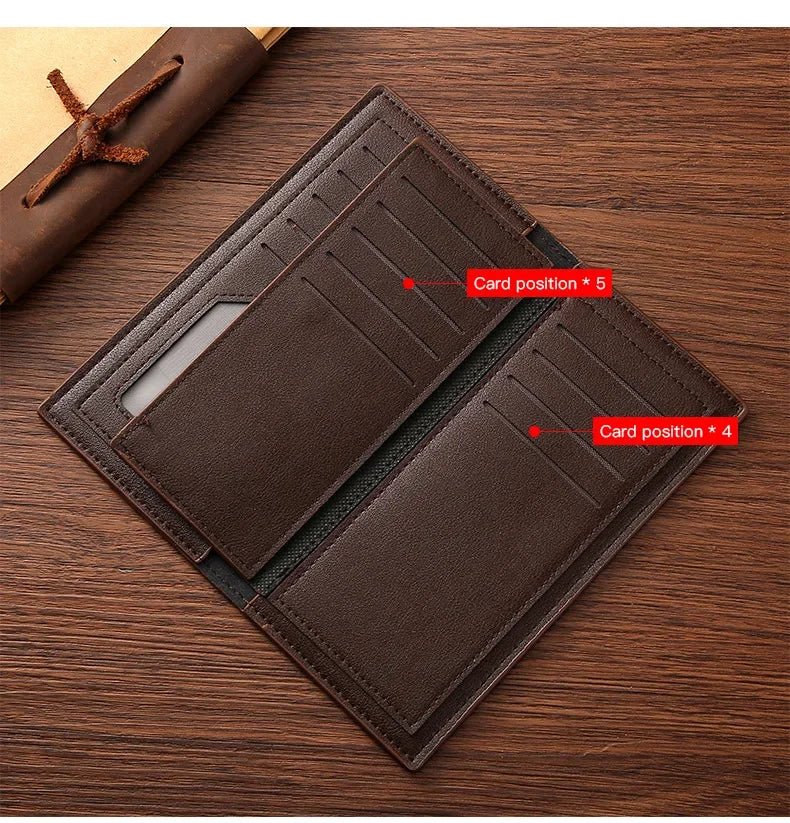 High-quality  Long Wallets for Men Brown Leather Rfid Blocking Bifold Slim Wallet Man Cash Envelope Zipper Coin Pouch  도매