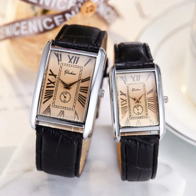 Couple Quartz Watch Luxury Rectangle Dial Women Men Leather Band Watches Luxury Gift Casual Wristwatch Relojes Para Mujer