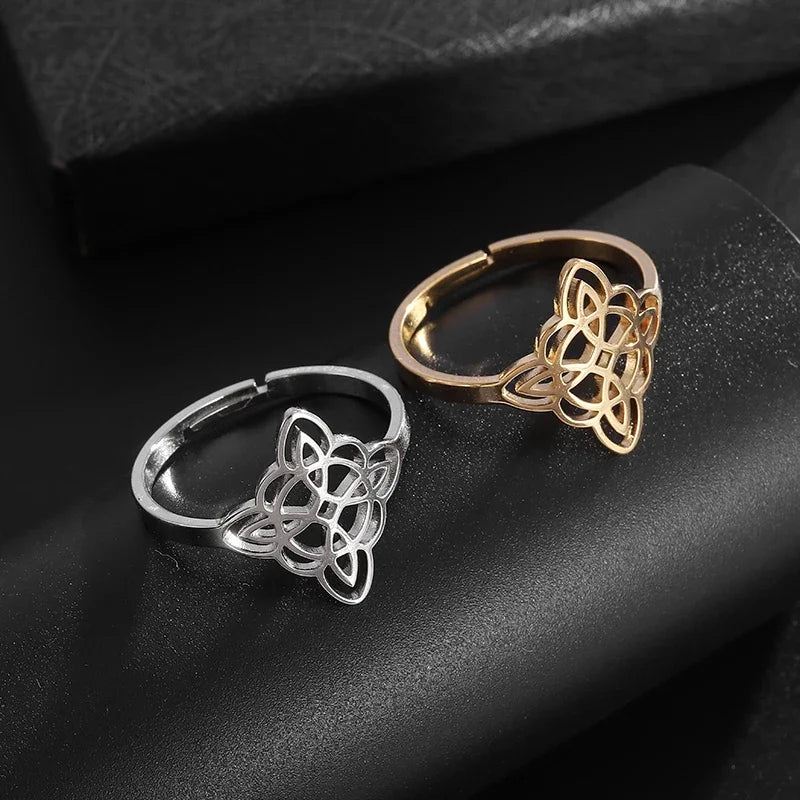 Stainless Steel Witch Knot Adjustable Ring Fashion Women Girls Good Luck Casual Party Jewelry Gift