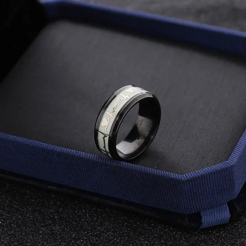 Fashion Love Heart Glow Rings Luminous Titanium Steel Teenager Heartbeat Fluorescence Couple Rings for Boys Girls Gifts