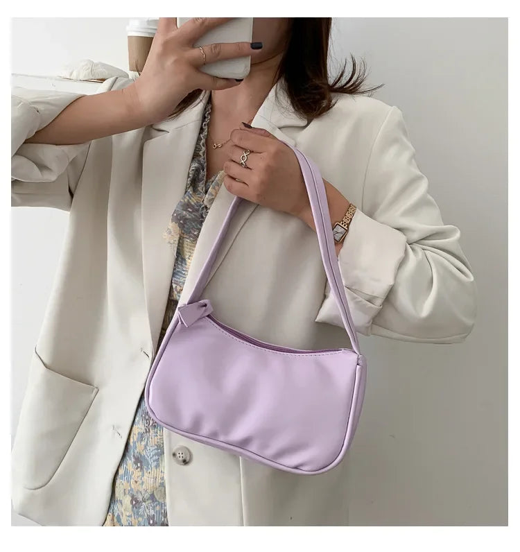 New PU Leather Women's Handbags Solid color Underarm Bag Fashion Armpit Shoulder Bag Simple Design Girls Small Shoulder Bags