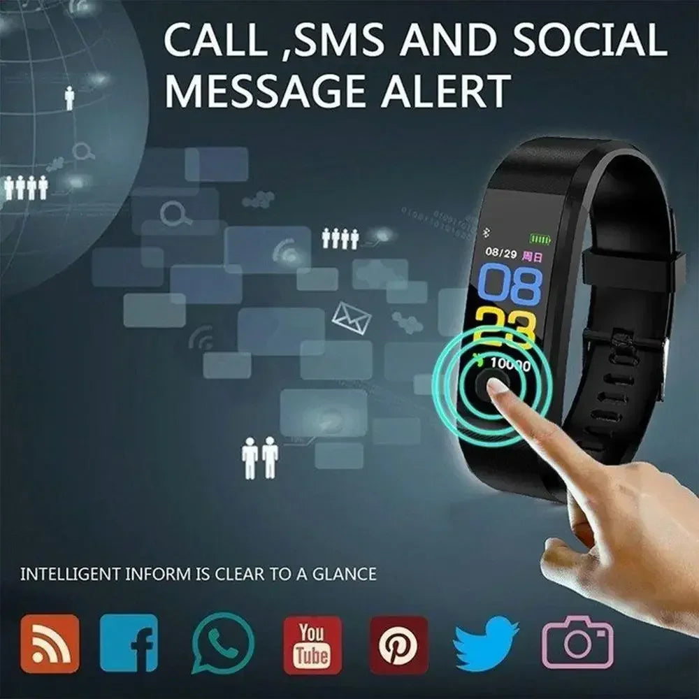 Smart Watch 115Plus Bracelet Heart Rate Blood Pressure Band Fitness Tracker Smartwatch Bluetooth Wristband