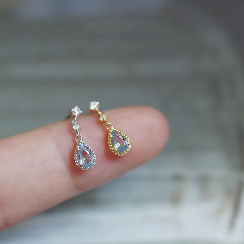 Silver Color Blue Crystal Pendant Earrings Simple Fashion Holiday Jewelry Sweet Romantic Gift