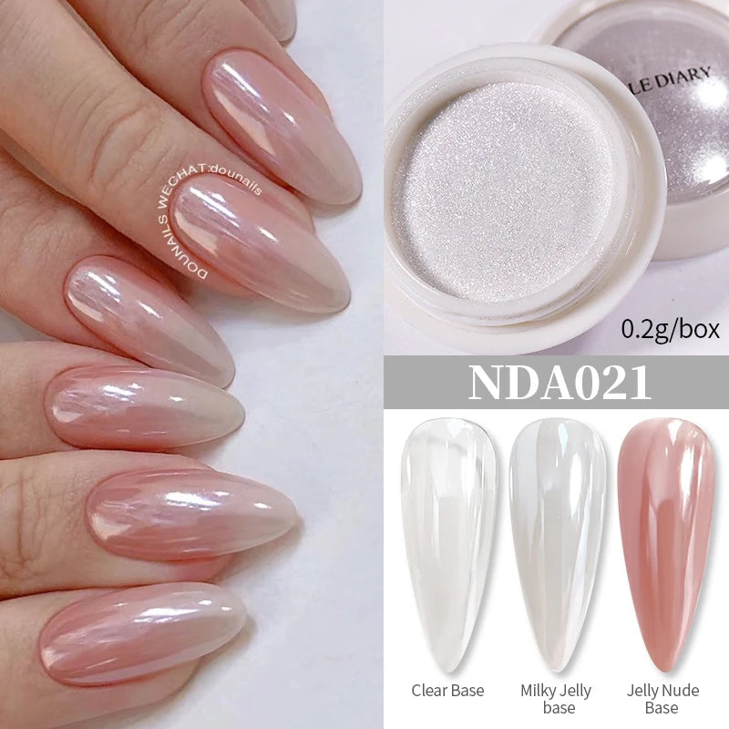 NICOLE DIARY Bright White Pearl Nail Powder Moonlight Plating Mirror Aurora Effect Pigments UV Gel Polish Chrome Dust Nail Decor