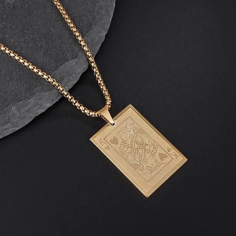 Hip-Hop Iced Out Spades Playing Card Necklace Men\'s Personalized Street Hip-Hop Rock Trend Jewelry Cool Luck Necklace